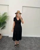 Kadın Kısa Kollu V Yaka Maxi Boy Elbise 124 Cm thumbnail 5