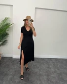 Kadın Kısa Kollu V Yaka Maxi Boy Elbise 124 Cm thumbnail 7