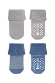 Bistyle Çemberli Kaymaz Havlu Soket Çorap 2'Li BS10503 İndigo Gri thumbnail 2