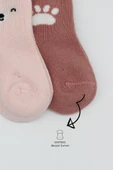 Bistyle Bear Penye Soket Çorap 2'Li BS10116 Pembe thumbnail 3
