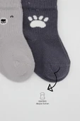 Bistyle Bear Penye Soket Çorap 2'Li BS10116 Gri thumbnail 3