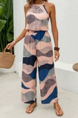 Kadın Omuzlardan Açık Boyundan Geçmeli Beli Lastikli Desenli Dalgıç Tulum thumbnail 1