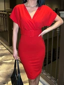 Kadın Dalgıç Krep V Yaka Ve Sırt Dekolte Detaylı Elbise thumbnail 4