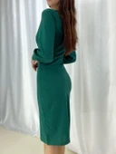 Kadın Kruvaze Yaka Balon Kol Midi Boy Elbise thumbnail 5