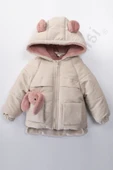 YENİ Tavşanlı Fermuarlı İçi Peluş Kürklü Kalın Kapüşonlu Kar Şişme Kışlık Kız Bebek Mont Çocuk Kaban - 9