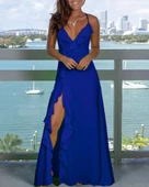 Kadın Ip Askılı Dekolteli Yırtmaç Detay Krep Elbise thumbnail 1