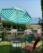 Plaj Şemsiyesi 200 CM Çap Yeşil Beyaz Renkli 8 Telli Eğim Verilebilir thumbnail 6