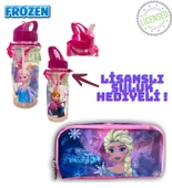 SULUK HEDİYELİ  - Frozen Elsa Lisanslı Kalemlik - Çift Taraflı Fermuarlı Mor Pembe Kalem Çantası - 1