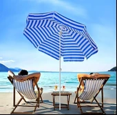 Plaj Şemsiyesi 8 Telli 200 CM Çap Mavi Beyaz Renkli Eğim Verilebilir thumbnail 4