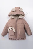 YENİ Tavşanlı Fermuarlı İçi Peluş Kürklü Kalın Kapüşonlu Kar Şişme Kışlık Kız Bebek Mont Çocuk Kaban - 5