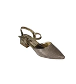 YAZKIŞ Kadın Altın Gümüş Simli 4cm Kısa Kalın Topuklu Abiye Ayakkabı thumbnail 3