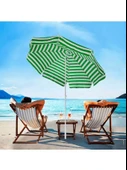 Plaj Şemsiyesi 200 CM Çap Yeşil Beyaz Renkli 8 Telli Eğim Verilebilir thumbnail 4