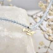 925 Ayar Gümüş Altın Kaplama Aquamarine Doğal Taşlı Kuş Kolye - NGS00115 thumbnail 8