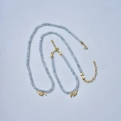 925 Ayar Gümüş Altın Kaplama Aquamarine Doğal Taşlı Kuş Kolye - NGS00115 thumbnail 7