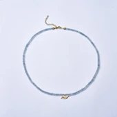 925 Ayar Gümüş Altın Kaplama Aquamarine Doğal Taşlı Kuş Kolye - NGS00115 thumbnail 4