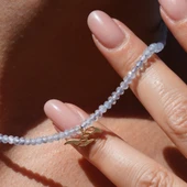 925 Ayar Gümüş Altın Kaplama Aquamarine Doğal Taşlı Kuş Kolye - NGS00115 thumbnail 3