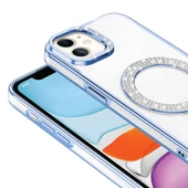 Apple iPhone 12 Kılıf Pırlanta Taş Tasarımlı M-safe Şarj Özellikli Zore Karetta Silikon Kapak - 9