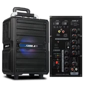 Shile SL-2017 50 Watt Taşınabilir Seyyar Aktif Amfi Hoparlör Kablosuz EL + Yaka Mikrofonlu USB+SD+BT Kumandalı thumbnail 2