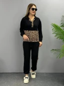 Kadın Uzun Kollu Leopar Detay Sweat Ve Yanı Leopar şerit Detay Pantolon Ikili Takım thumbnail 9