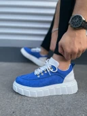 JY010 Cloud Bağcıklı Süet Erkek Günlük Sneaker Ayakkabı SBT - Mavi/Beyaz thumbnail 3