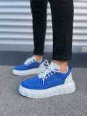 JY010 Cloud Bağcıklı Süet Erkek Günlük Sneaker Ayakkabı SBT - Mavi/Beyaz thumbnail 2