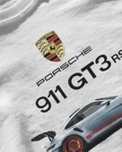 Erkek Beyaz Relaxed Fit %100 Pamuk Tişört – 911 GT3 RS Grafik + Sırt Teknik Baskılı thumbnail 3
