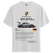 Erkek Beyaz Relaxed Fit %100 Pamuk Tişört – 911 GT3 RS Grafik + Sırt Teknik Baskılı thumbnail 4