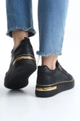 DINA Bağcıklı Fermuarlı Ortopedik Taban Kadın Sneaker Spor Ayakkabı  CST - Siyah/Altın - 3