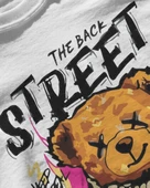 Erkek Beyaz Relaxed Fit %100 Pamuk Tişört – Graffiti Teddy & “Street Rules” Baskılı thumbnail 3