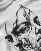 Erkek Beyaz Relaxed Fit %100 Pamuk Tişört – Büyük Ön Mürekkep / Soyut Yüz Baskılı thumbnail 3