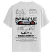 Erkek Beyaz Relaxed Fit %100 Pamuk Tişört – 911 GT3 RS Grafik + Sırt Teknik Baskılı thumbnail 5