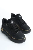 DINA Bağcıklı Fermuarlı Ortopedik Taban Kadın Sneaker Spor Ayakkabı  CST - Siyah/Altın - 4