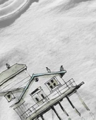 Erkek Beyaz Relaxed Fit %100 Pamuk Tişört – Suluboya Ev & İskeletli İllüstrasyonlu thumbnail 3