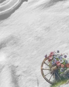 Erkek Beyaz Relaxed Fit %100 Pamuk Tişört – Ön Alt Sağ Çiçek & Ahşap Tekerlek Baskılı thumbnail 3