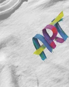 Erkek Beyaz Relaxed Fit %100 Pamuk Tişört – Sol Göğüste Renkli ''ART'' Fırça Baskılı thumbnail 3