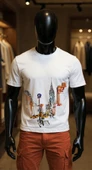 Erkek Beyaz Relaxed Fit %100 Pamuk Tişört – New York Suluboya Şehir Baskılı thumbnail 1