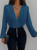 Kadın Uzun Kollu Kruvaze Yaka Sandy Bluz thumbnail 3