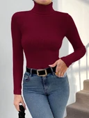 Balıkçı yaka dar kesim kaşkorse kazak Bordo thumbnail 1