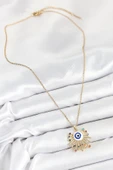316L Çelik Zirkon Taşlı Nazar Model Gold Renk Kadın Kolye - 2