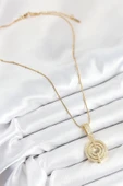 316L Çelik Zirkon Taşlı Çember Model Gold Renk Kadın Kolye - 2