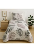 %100 Pamuk Tek Kişilik Pike Seti Elyaf Dolgulu Kapıtone Yaprak Desenli - 1