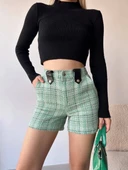 Çıtçıtlı siyah köprü tüvit şort yeşil thumbnail 1