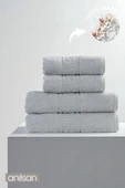 4'lü Gri Greek Havlu Set %100Pamuk - 2 Adet El Havlusu 50x90 ve 2 Adet Banyo Havlusu 70x140 - 1