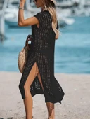 Kadın Sıfır Kol V Yaka Yanı Derin Yırtmaçlı Midi Boy Triko Elbise thumbnail 3