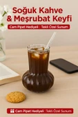 1 Adet Premium Cam Bardak Cam Pipet Hediyeli– Soğuk Kahve, Limonata ve Soda Sunumlar 500 ml - 1