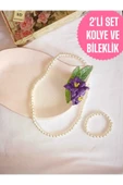 2Lİ SET İNCİ KOLYE VE BİLEKLİK KREM İNCİLİ BONCUK MİSİNA İPLİ ESNEK HEDİYE - 1