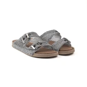 Kadın Gri Hasır Terlik Örgü Dantel Nakış İşlemeli Triko Yazlık Tatil Ev Günlük Terlik thumbnail 1