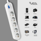 VEA VE-VEGA105 A Class Beyaz Akım Korumalı Grup Priz 5'Li 1.5 Metre Anahtarlı (Made in Malaysia) - 5