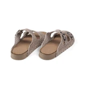 Kadın Bej Hasır Terlik Örgü Dantel Nakış İşlemeli Triko Yazlık Tatil Ev Günlük Terlik thumbnail 2