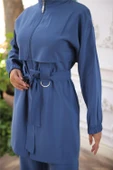 Balıkçı Yaka Belden Bağcıklı Fermuarlı İkili Tesettür Eşofman Takımı - (38-46) - 71301 - İndigo thumbnail 7